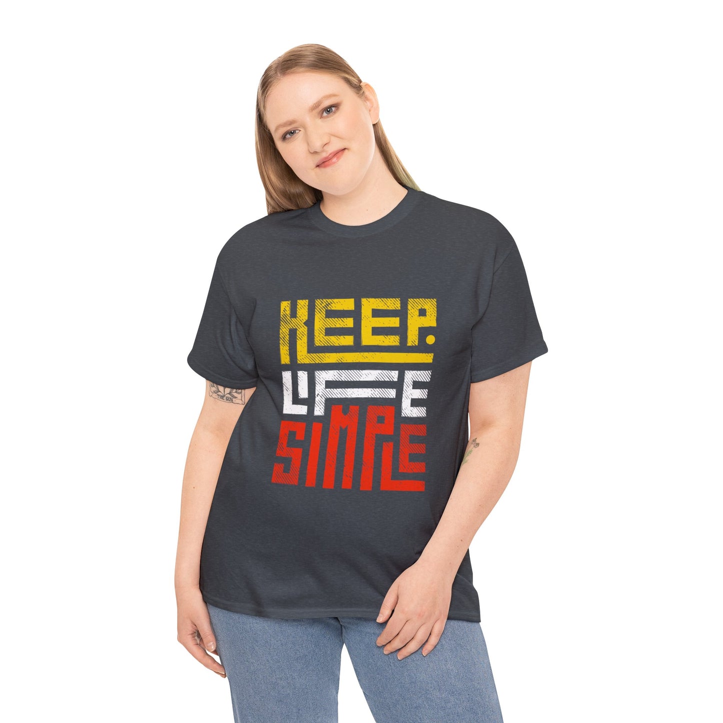 Keep Life Simple Red and Yellow Lettering Unisex Heavy Cotton Tee