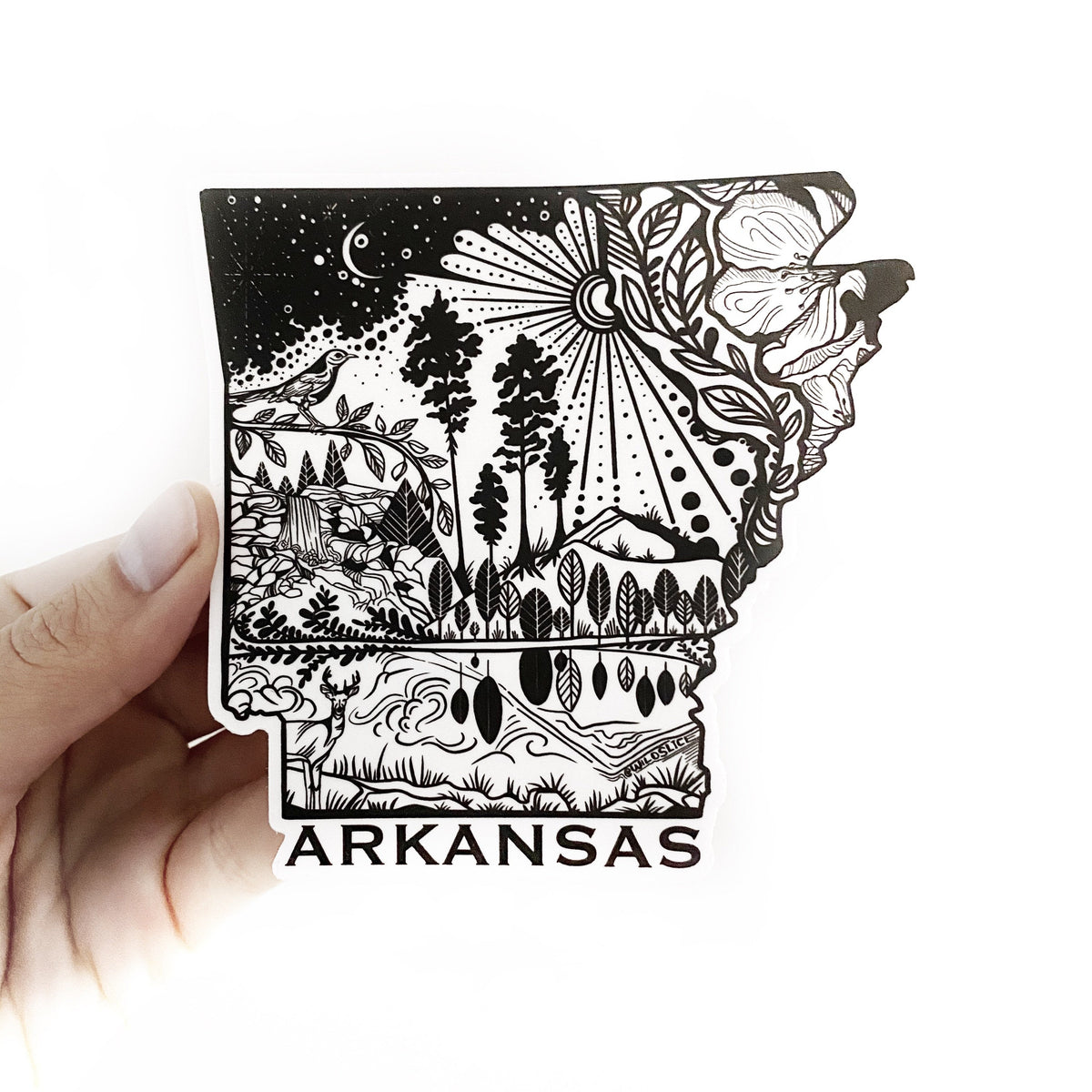 Arkansas State Sticker 4" Weatherproof and durable, Outdoor sticker, Travel sticker, Wanderlust, Moon , Trees