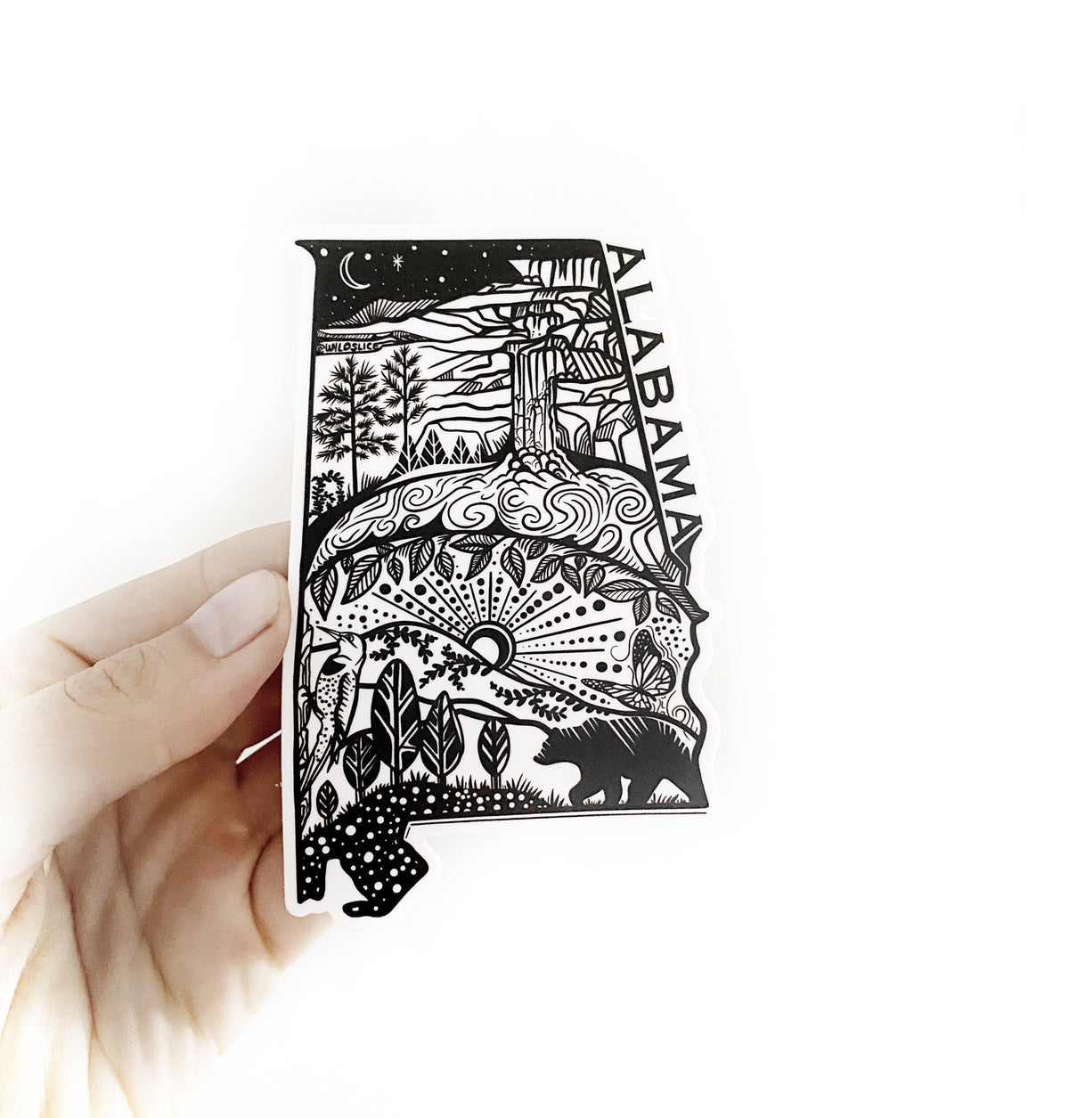 Alabama State Sticker 4" Weatherproof and durable, Outdoor sticker, Travel sticker, Wanderlust, Moon , Trees