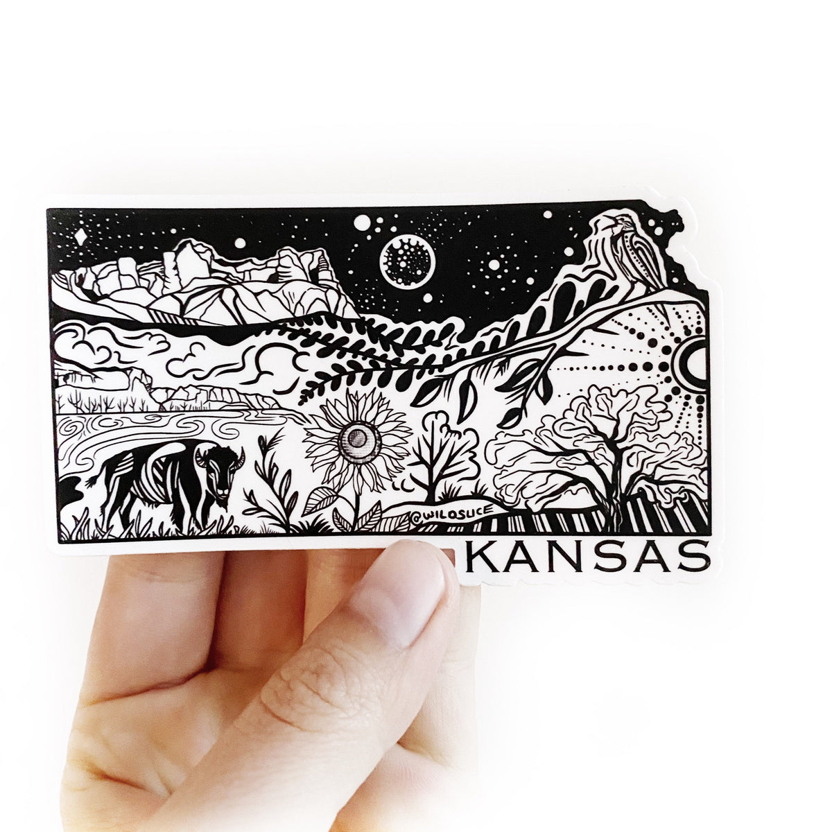 Kansas State Sticker 4" Weatherproof and durable, Outdoor sticker, Travel sticker, Wanderlust, Moon , Trees