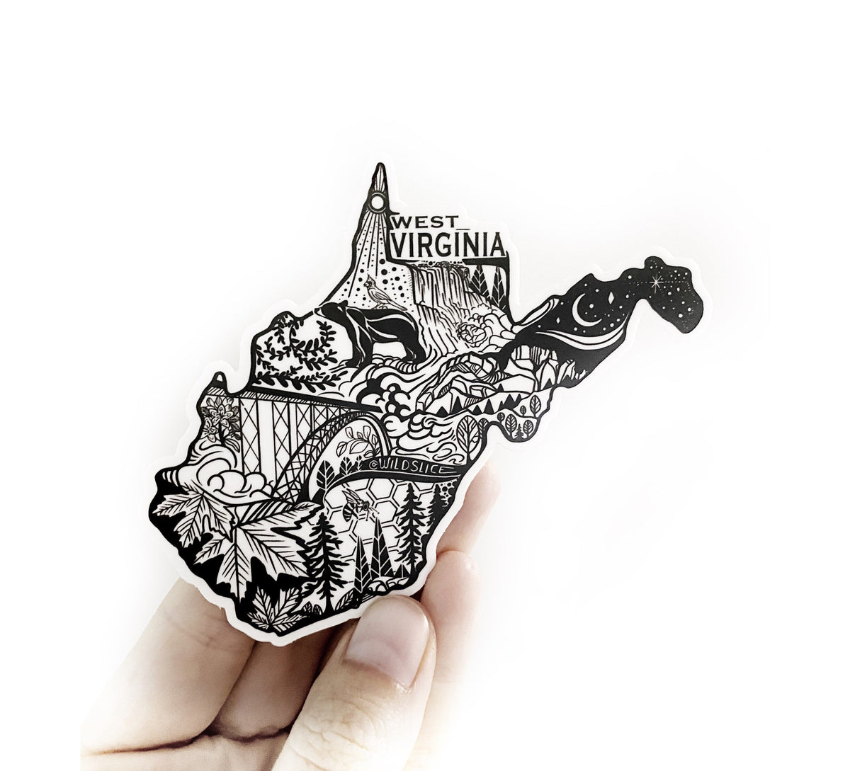 West Virginia State Sticker 4" WV Weatherproof and durable, Outdoor sticker, Travel sticker, Wanderlust, Moon , Trees