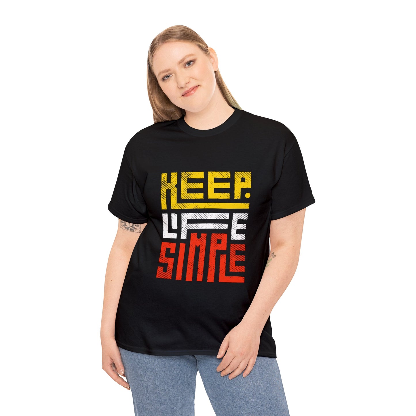 Keep Life Simple Red and Yellow Lettering Unisex Heavy Cotton Tee