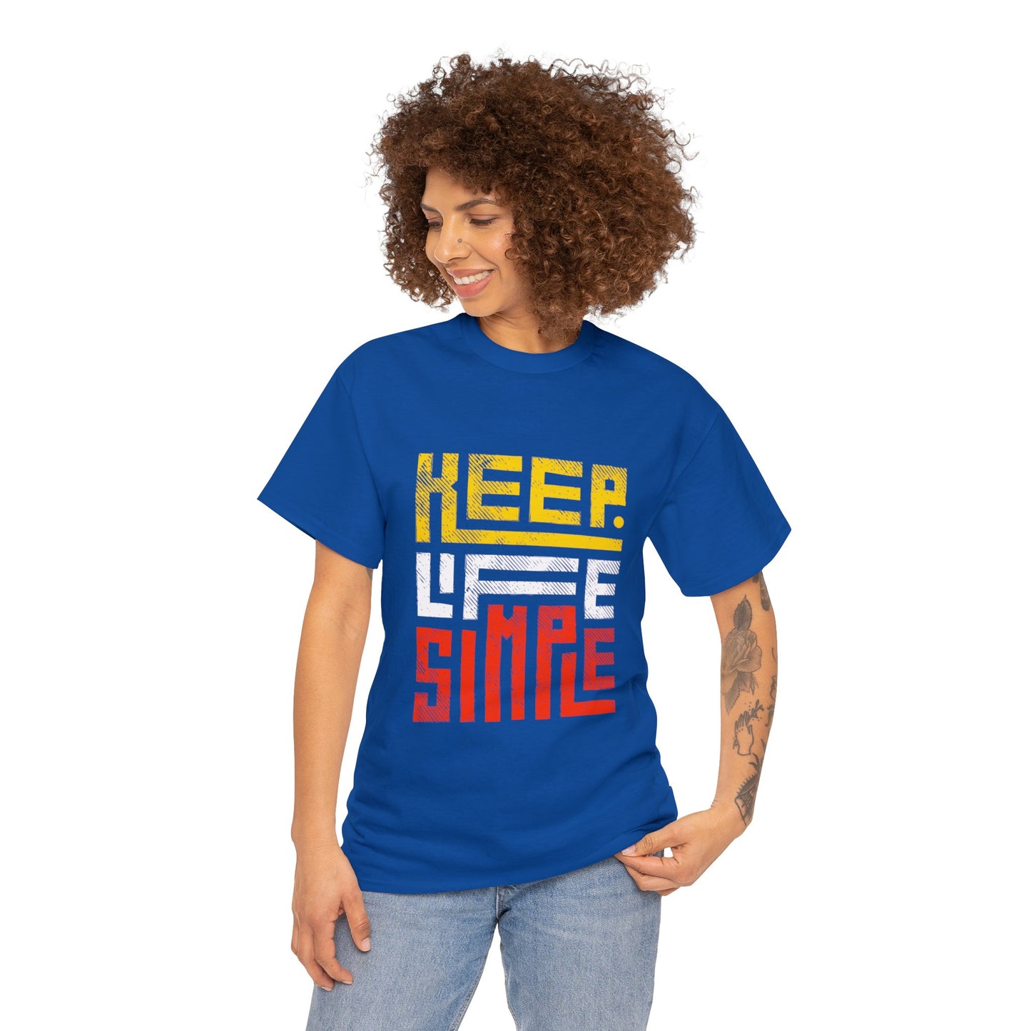 Keep Life Simple Red and Yellow Lettering Unisex Heavy Cotton Tee