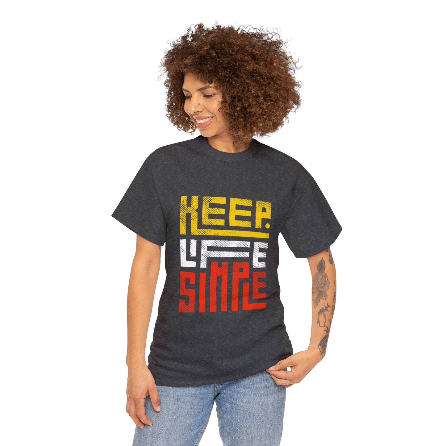 Keep Life Simple Red and Yellow Lettering Unisex Heavy Cotton Tee