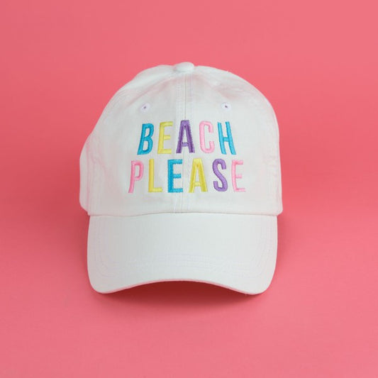 Beach Please Embroidered Colorful Canvas Hat