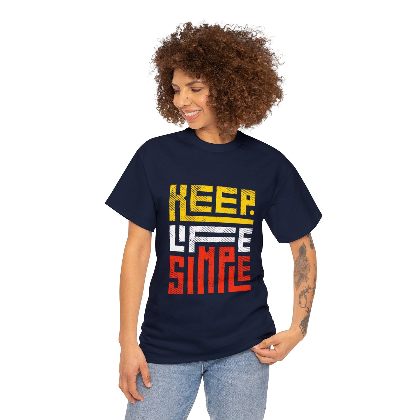 Keep Life Simple Red and Yellow Lettering Unisex Heavy Cotton Tee
