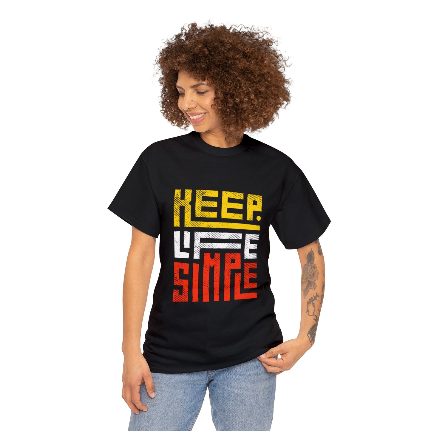 Keep Life Simple Red and Yellow Lettering Unisex Heavy Cotton Tee