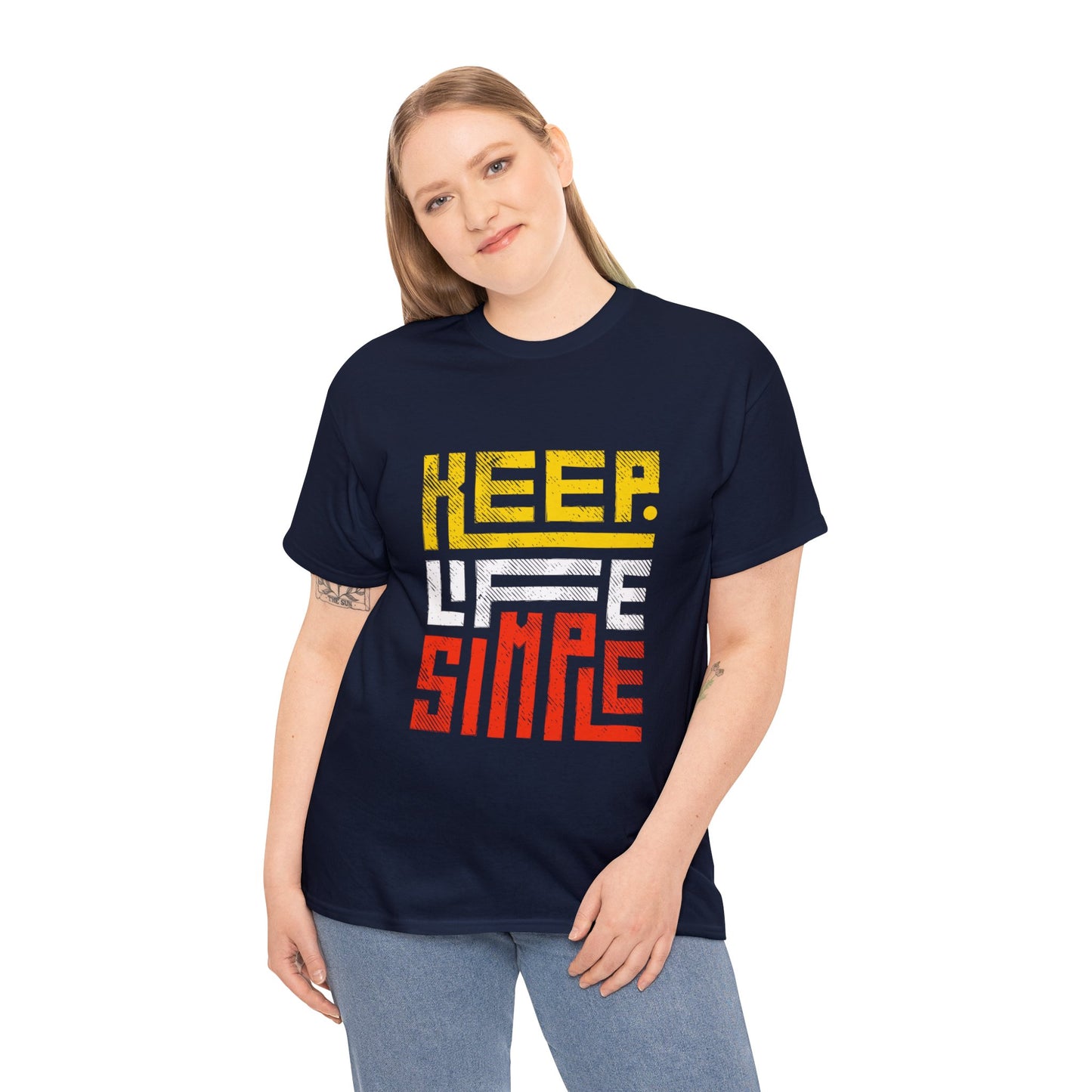 Keep Life Simple Red and Yellow Lettering Unisex Heavy Cotton Tee