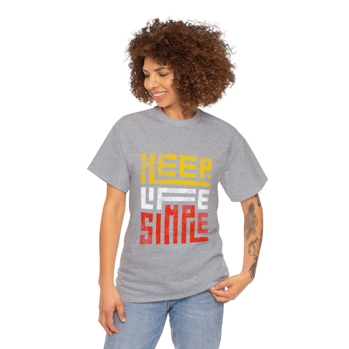 Keep Life Simple Red and Yellow Lettering Unisex Heavy Cotton Tee