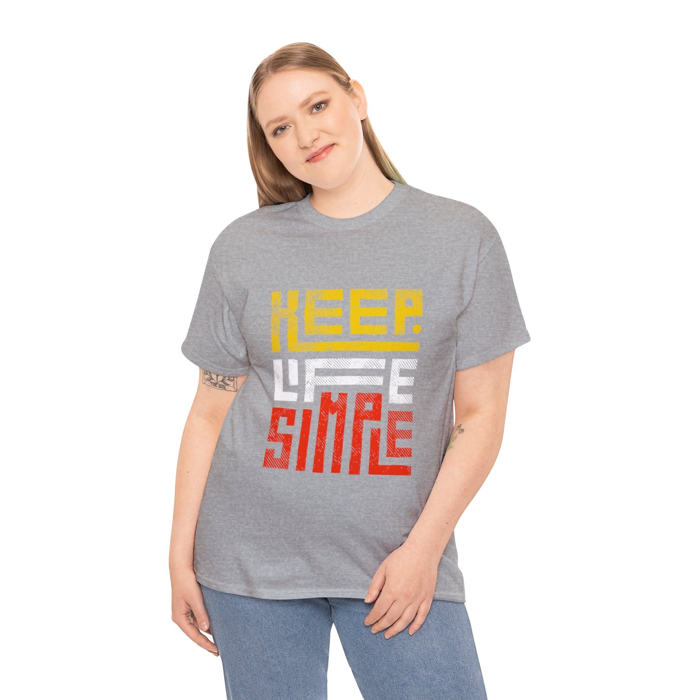 Keep Life Simple Red and Yellow Lettering Unisex Heavy Cotton Tee