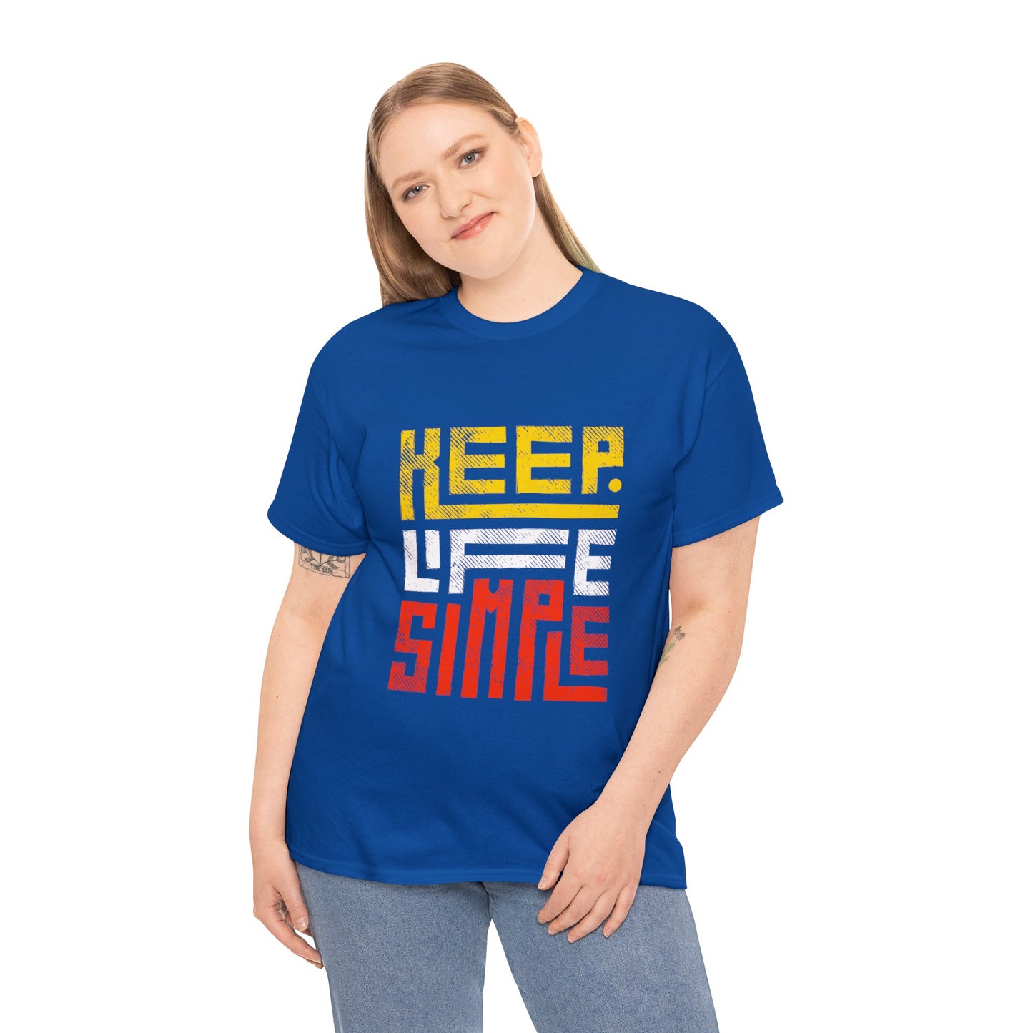Keep Life Simple Red and Yellow Lettering Unisex Heavy Cotton Tee
