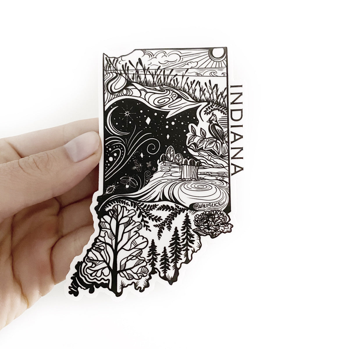 Indiana State Sticker  4" Weatherproof and durable,  Outdoor sticker, Travel sticker, Wanderlust, Moon , Trees
