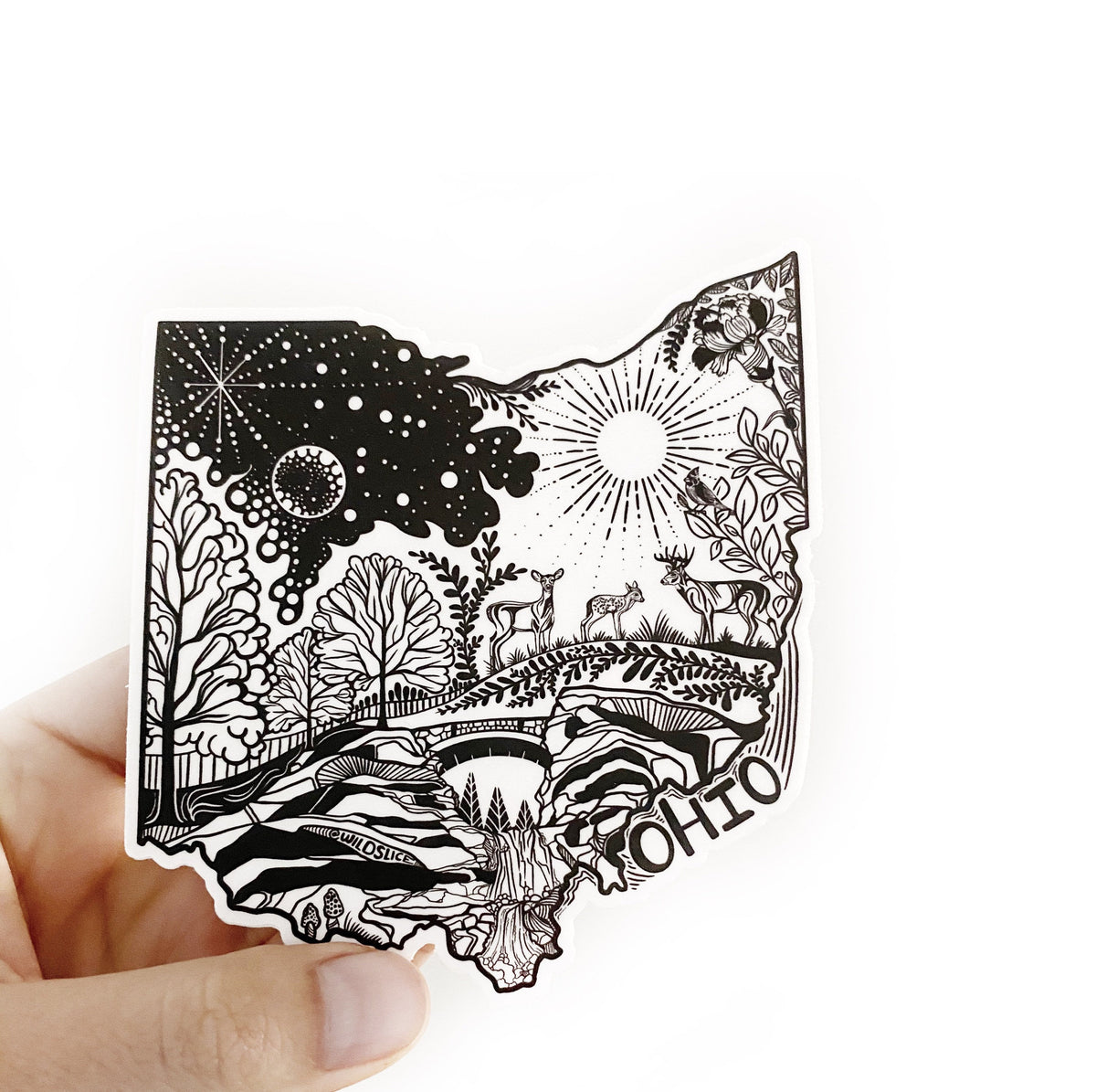 Ohio State Sticker  4" Weatherproof and durable,  Outdoor sticker, Travel sticker, Wanderlust, Moon , Trees